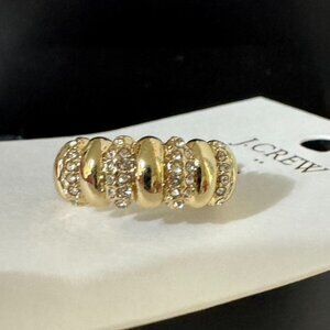 J. Crew Ring Sz 6 Textured Pave Gold Tone Band Cubic Ziconia Crystals CK659 NWT